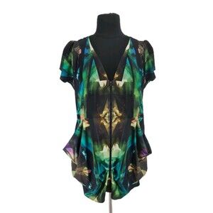 City Chic Women Tunic Top Mirrored Glass Plus Size XL V-Neck Short Sleeve 278P